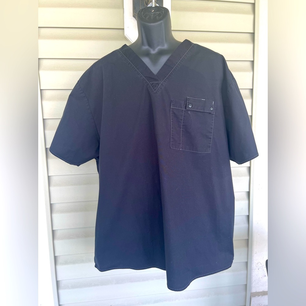 Wonder Flex Scrub Top & Bottom Men’s Sz 2X Black Short Sleeve VNeck~Chest Pocket